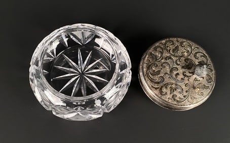 Cut Glass Vanity Jar with Silver-Plated Lid, Made in West Germany