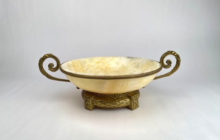 Ornate Onyx and Brass Handled Bowl on Decorative Base