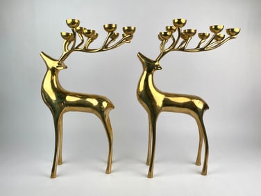 Pair of Brass Deer Form Candelabras