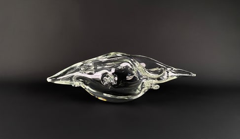 Signed Abstract Glass Sculpture Bowl