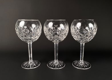 Three Waterford Crystal Lismore Wine Glasses