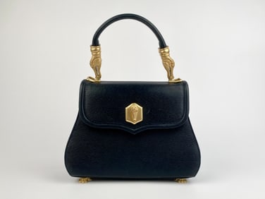 Barry Kieselstein-Cord Black Leather Top-Handle Bag with Gilt Alligator Hardware