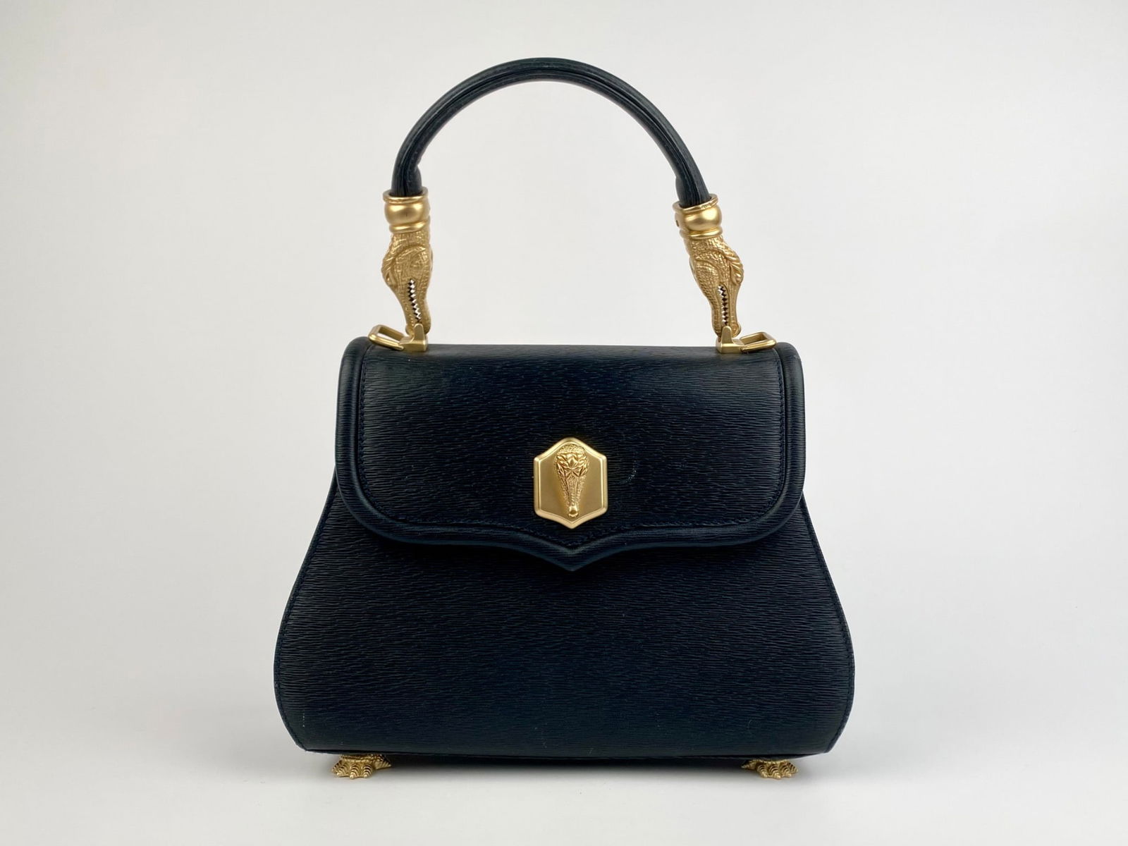 Barry Kieselstein-Cord Black Leather Top-Handle Bag with Gilt Alligator Hardware (1 of 9)