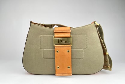 Christian Dior 2002 Street Chic Columbus Canvas & Leather Shoulder Bag