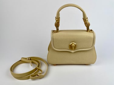 Barry Kieselstien-Cord Cream Leather Alligator-Handle Bag with Strap