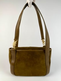 Barry Kieselstein-Cord Brown Suede Shoulder Bag with Gilt Frog Hardware