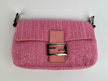 Fendi Pink Woven Baguette Clutch with FF Buckle (No Strap)