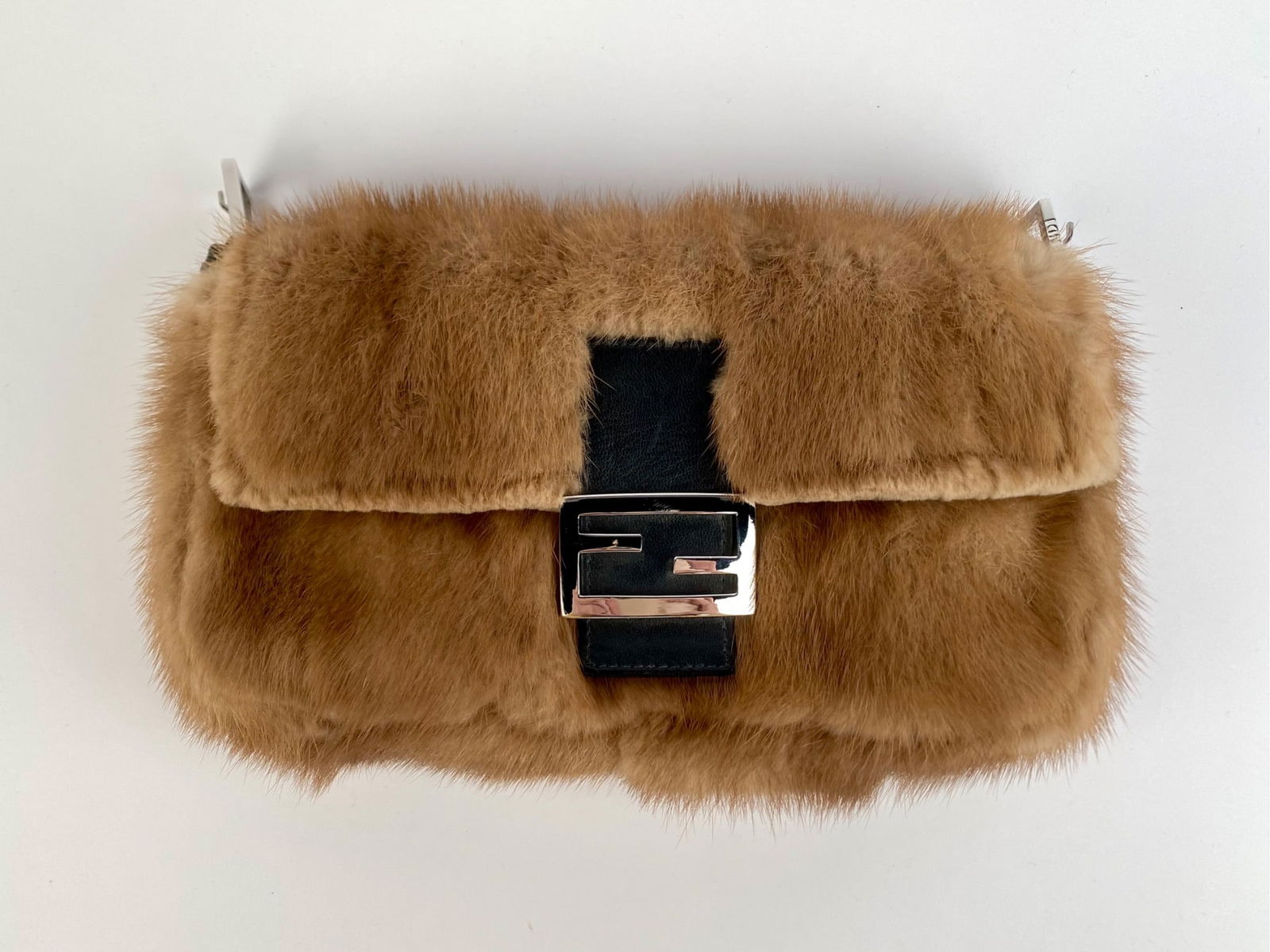 Fendi Tan Mink Fur Baguette Clutch with FF Buckle (No Strap) (1 of 11)