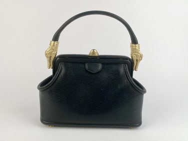 Barry Kieselstein-Cord Black Leather Handbag with Sculptural Alligator Hardware (1991)