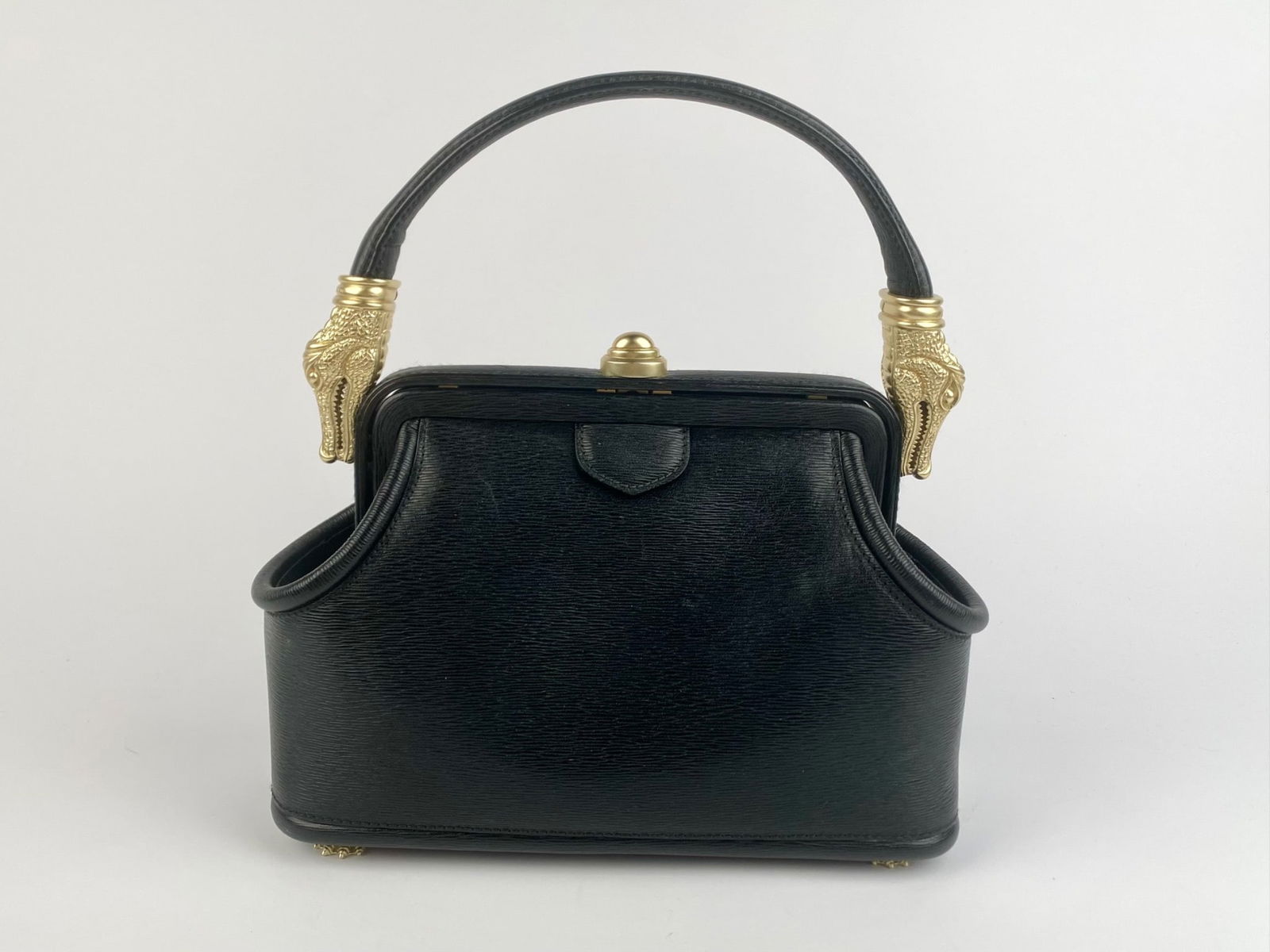 Barry Kieselstein-Cord Black Leather Handbag with Sculptural Alligator Hardware (1991) (1 of 10)