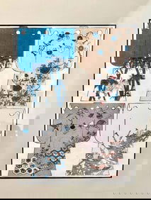 Pair of Original Antique Woodblock Hand Print “Kimono Design?? by Yamanaka