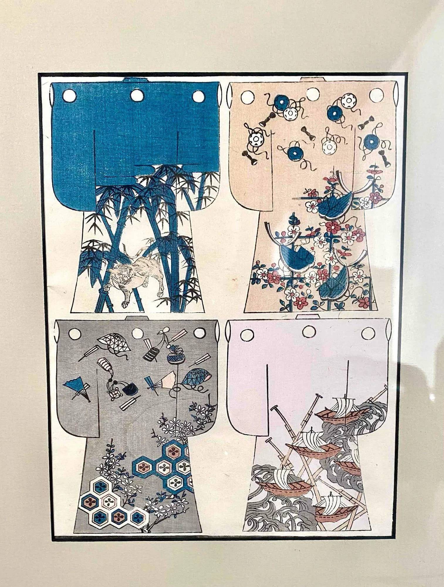 Pair of Original Antique Woodblock Hand Print “Kimono Design?? by Yamanaka (1 of 12)