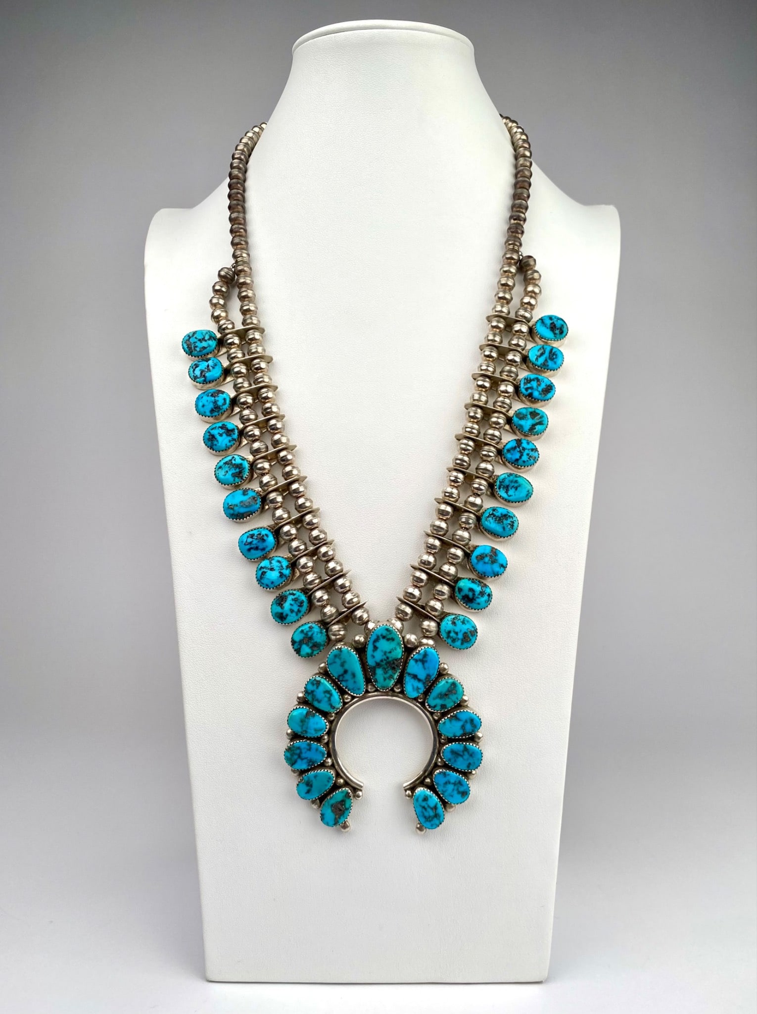Navajo Sterling Silver & Turquoise Squash Blossom Necklace (1 of 7)