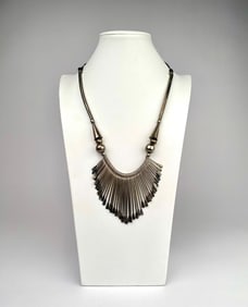 Vintage Sterling Silver Necklace with Dangling Fringe & Bead Detail
