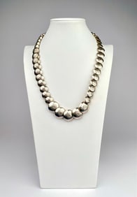 Vintage Navajo Pearls Sterling Silver Stamped Bead Necklace