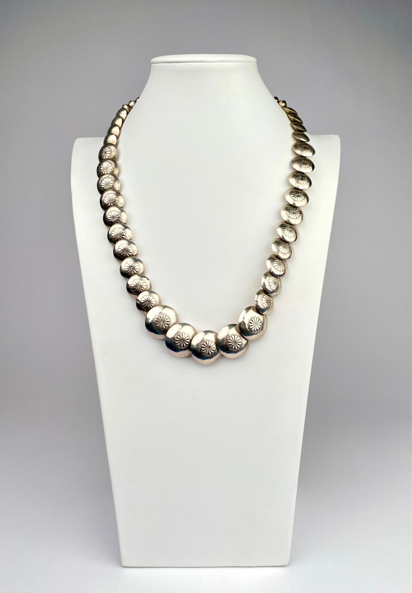 Vintage Navajo Pearls Sterling Silver Stamped Bead Necklace (1 of 7)