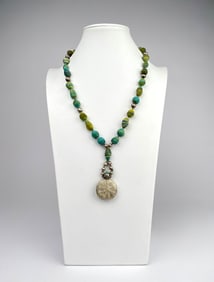 Sterling Silver Bottle Necklace with Antique Multicolored Ceramic Beads