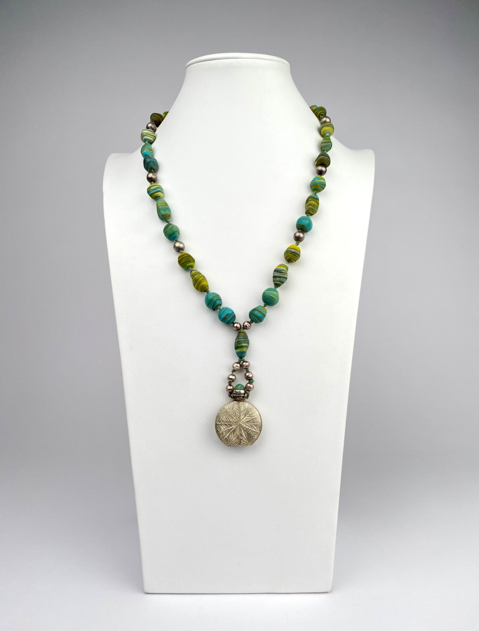 Sterling Silver Bottle Necklace with Antique Multicolored Ceramic Beads (1 of 8)