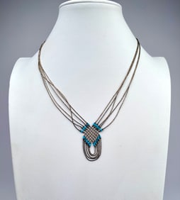 Sterling Silver Multistrand Necklace With Turquoise Beads