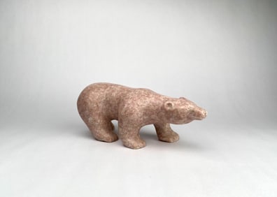 Unidentified Inuit Carved Stone Bear Sculpture, Signed