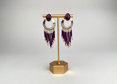 Sterling Silver and Purple Beaded Fringe Earrings