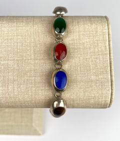 Sterling Silver Bracelet with Multicolored Oval Stone Settings