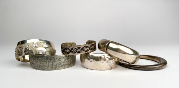 Lot of Six Sterling Silver & Mixed Metal Cuff Bracelets