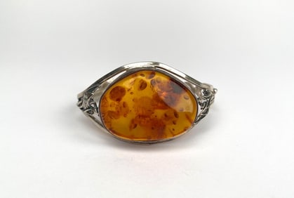Sterling Silver Bracelet with Amber Cabochon