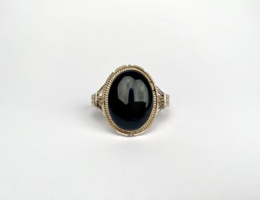 Sterling Silver & Black Onyx Cuff Bracelet Signed by MP