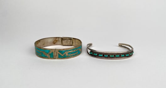 Pair of Silver & Turquoise Bracelets
