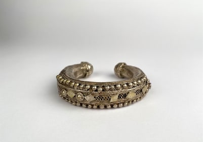 Vintage Tribal-Style Silver Granulated Filigree Cuff Bracelet