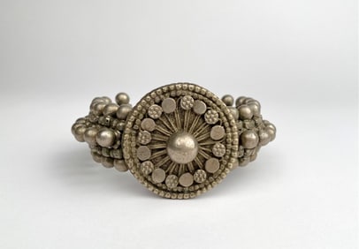 Ethnic Tribal Medallion Silver-Tone Cuff Bracelet