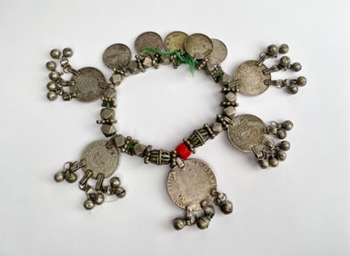 Antique Middle Eastern Coin Silver-Tone Bracelet