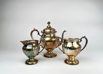 Vintage Three Piece Silver Tea Service, Signed KSO