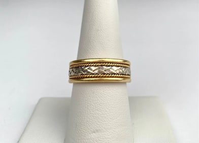 14k Gold Two-Tone Band with Braided Design & Engravings