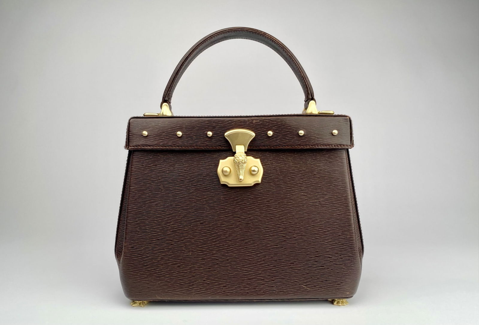 Barry Kieselstein-Cord Brown Leather Satchel with Alligator Clasp & Shoulder Strap (1 of 8)