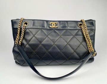Chanel-Style Quilted Black Leather Shoulder Bag With Gold-Tone Chain Straps