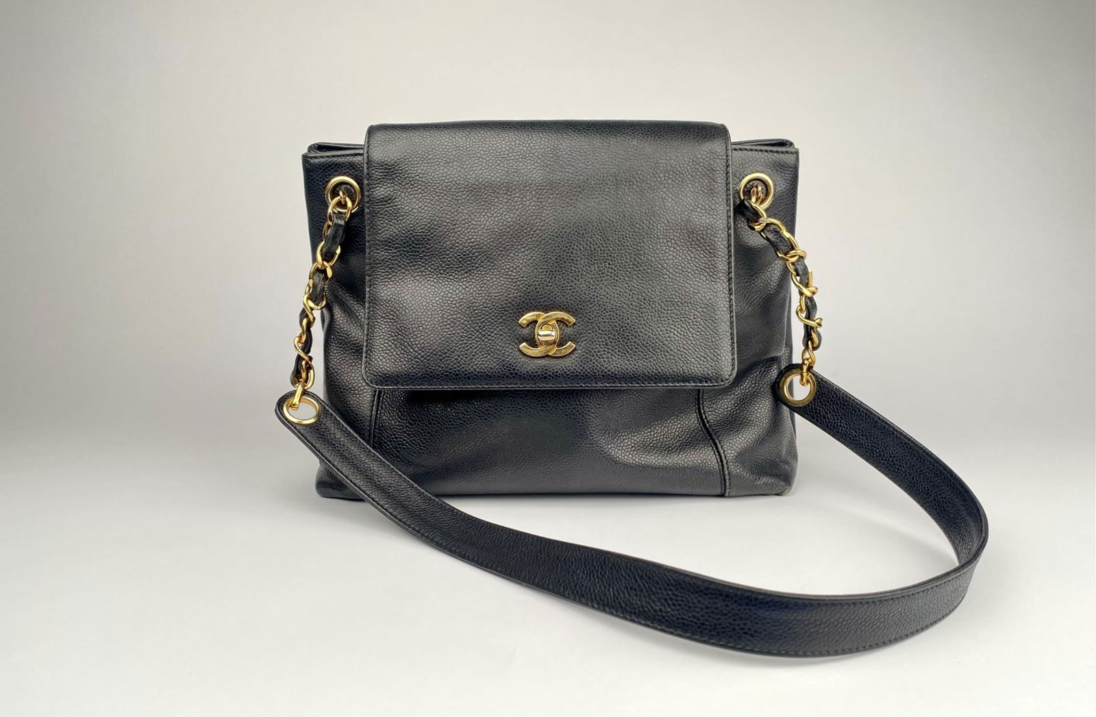Vintage Chanel Black Caviar Leather Bag with Gold-Tone Hardware (1 of 10)