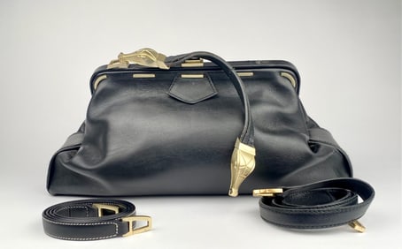 Barry Kieselstein-Cord Black Leather Satchel with Alligator Hardware