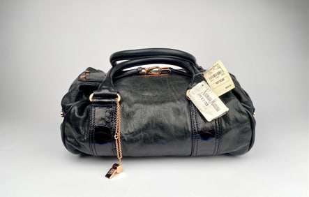 New Balenciaga Whistle Duffel Black Leather Handbag with Tags
