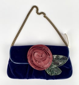 Marc Jacobs Velvet Evening Bag with Leather Rose Accent