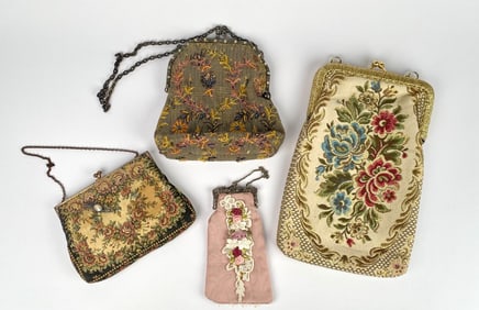 Lot of Four Vintage Floral Petit Point & Embroidered Evening Purses
