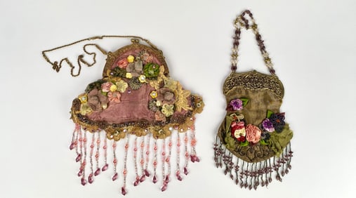 Pair of Vintage Embellished Evening Purses with Beaded Fringe