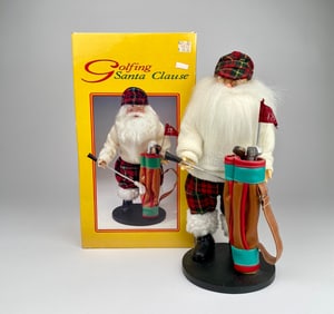 Holiday Greetings Golfing Santa Claus Figurine with Original Box