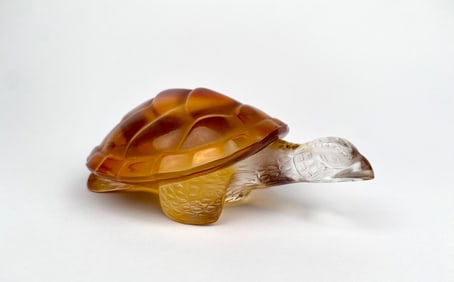 Lalique France Amber-Frosted Crystal Turtle