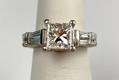 Platinum 1.50ct Princess-Cut Diamond Engagement Ring with 0.77ct Side Diamonds