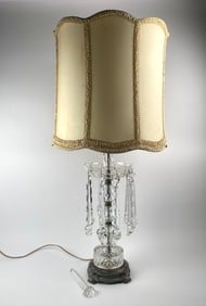 Vintage Cut Crystal Prism Table Lamp with Scalloped Shade (One Missing Drop)