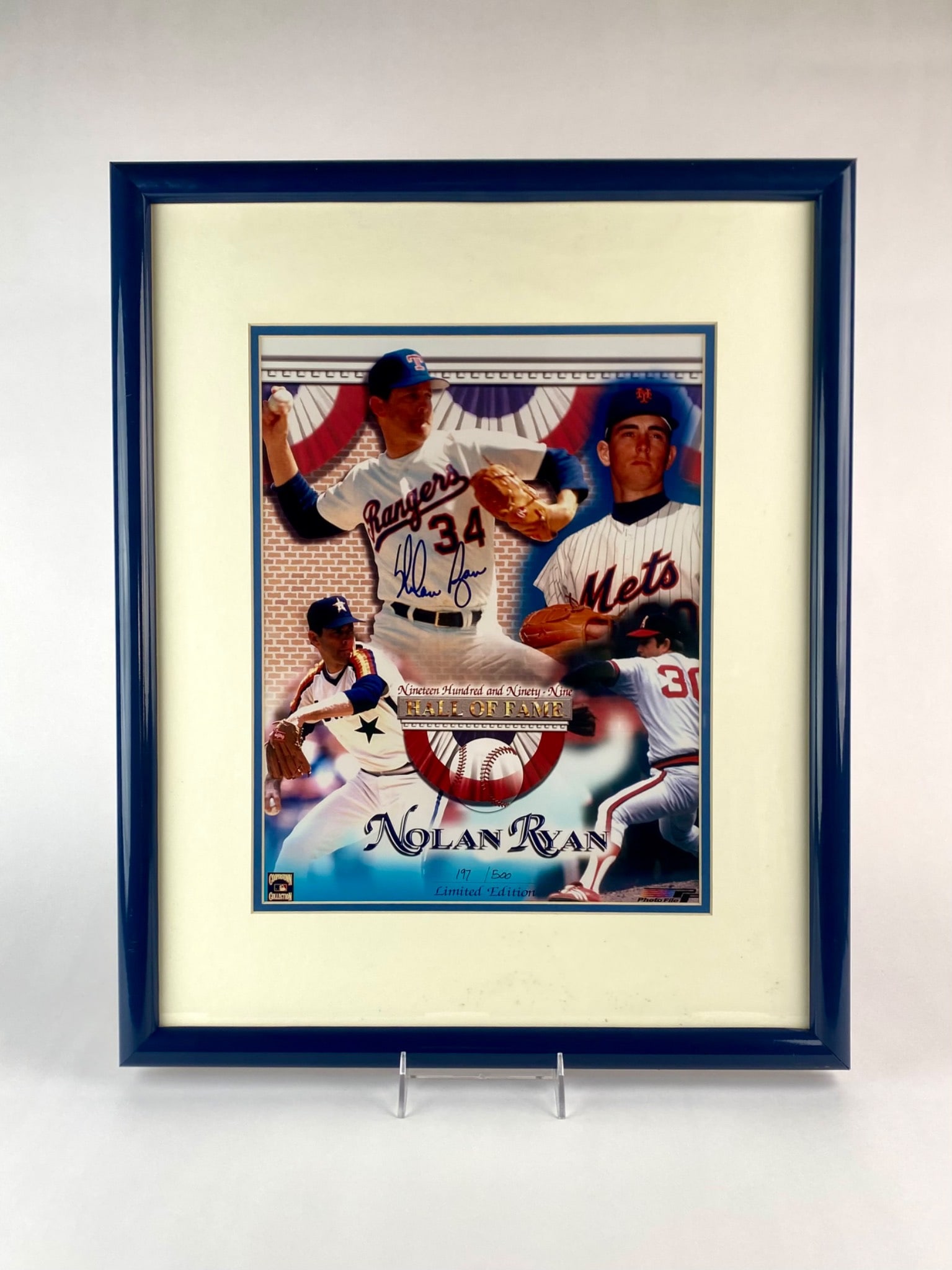 Nolan Ryan Signed 1999 Hall of Fame Limited Edition Framed Photo (COA): Framed limited edition 1999 Hall of Fame career photograph personally signed by legendary pitcher Nolan Ryan. The color collage features images from Ryan’s career with the New York Mets, Houston Ast