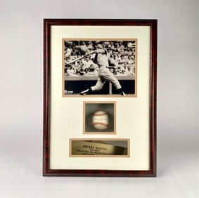 Framed Mickey Mantle Autographed Baseball with Photograph and Plaque (032/500)