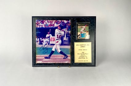 Framed Chipper Jones Autographed Photo Plaque and Trading Card